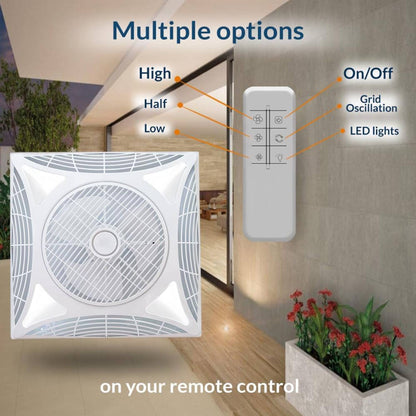 Ventilador de sostre encastable 60x60cm amb Llum LED | Motor AC 68W per a Sostre Armstrong
