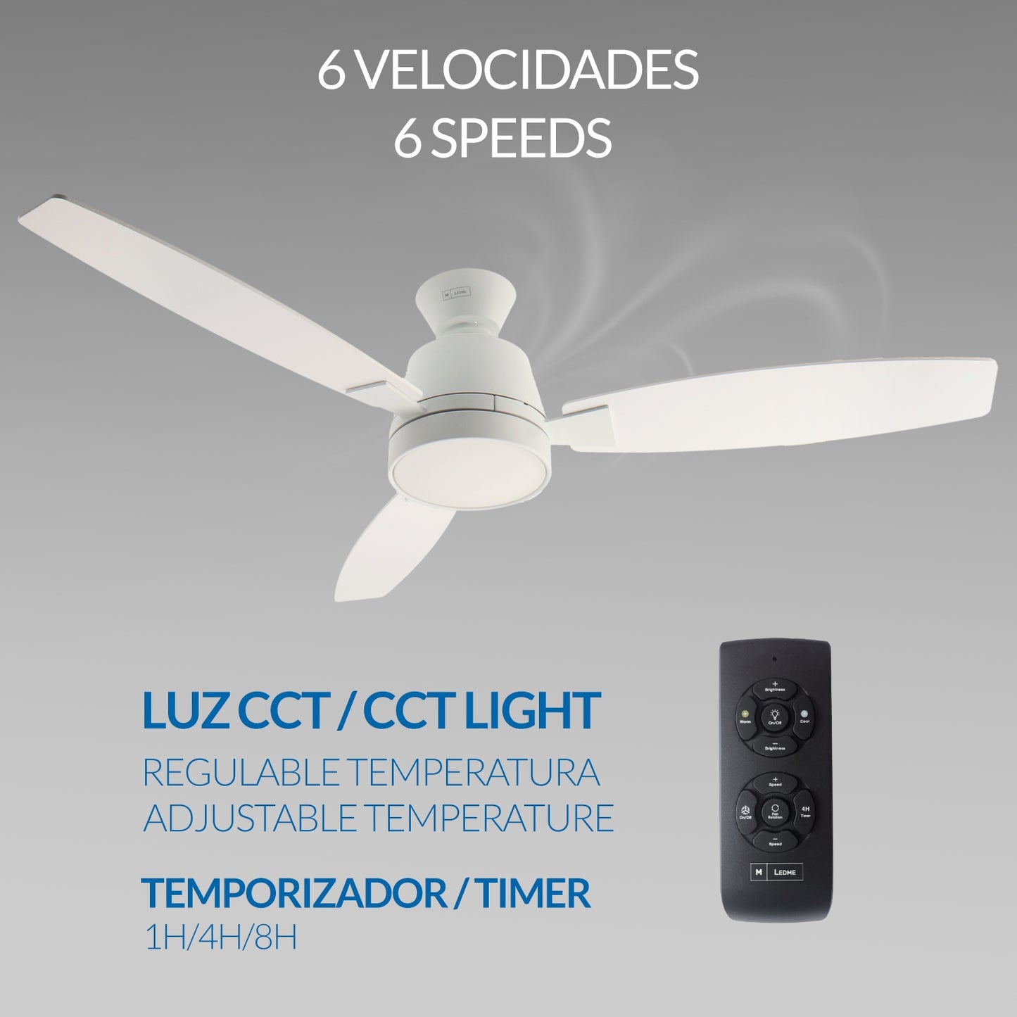 Ventilador de Techo 132cm con Luz LED CCT 18W 1.200lm | Motor DC 31W Silencioso