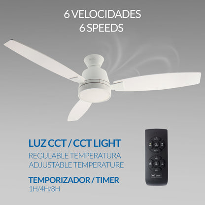 Ventilador de Techo 132cm con Luz LED CCT 18W 1.200lm | Motor DC 31W Silencioso